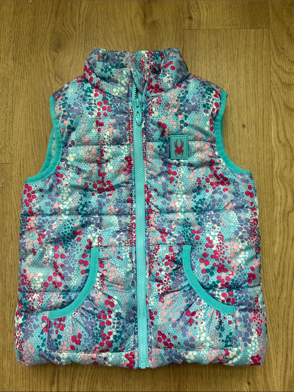 Spyder Girls Teal Pink Purple Dot Puffer Vest Size 3T EUC